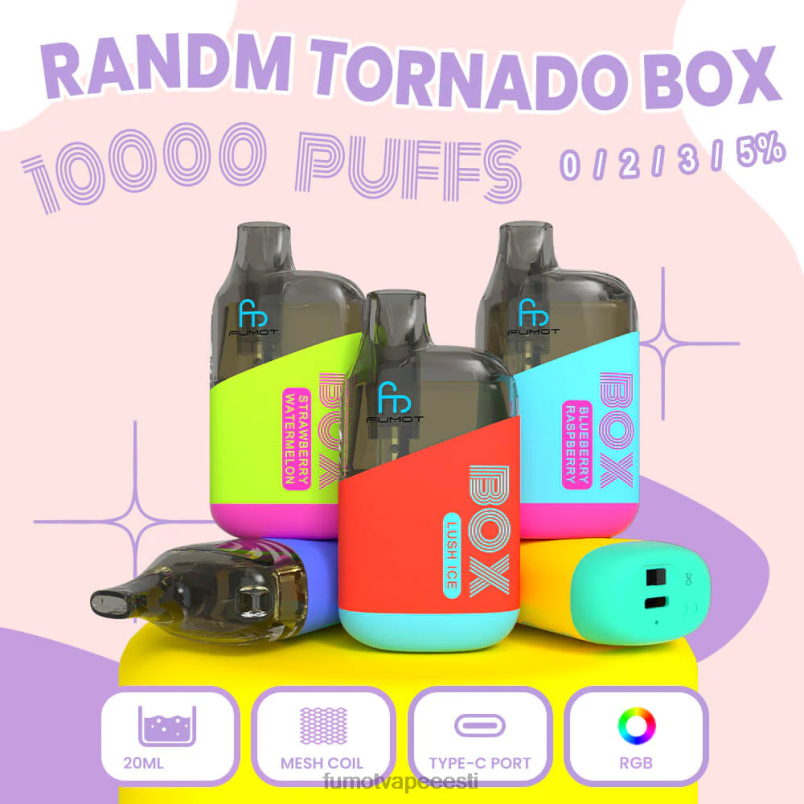 Fumot Tornado 10 000 ühekordset vape pod box - 20 ml (1 tk) arbuusi närimiskumm 6Z62Z359 Fumot Disposable Vape