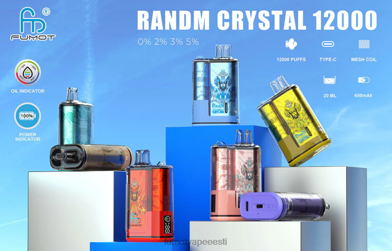 Fumot Crystal 20ml 12000 ühekordselt kasutatav vape box (1 tk) arbuusi närimiskumm 6Z62Z285 Fumot Vape Flavors