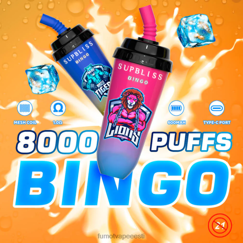 Fumot Supbliss Bingo 16 ml 8000 ühekordselt kasutatav vape pod seade (1 tk) arbuus 6Z62Z412 Fumot Vape Eesti