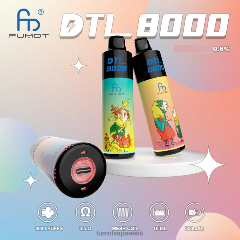 Fumot DTL 8000 ühekordne vape pen - 16 ml (1 tk) aaloe viinamari 6Z62Z413 Fumot Store