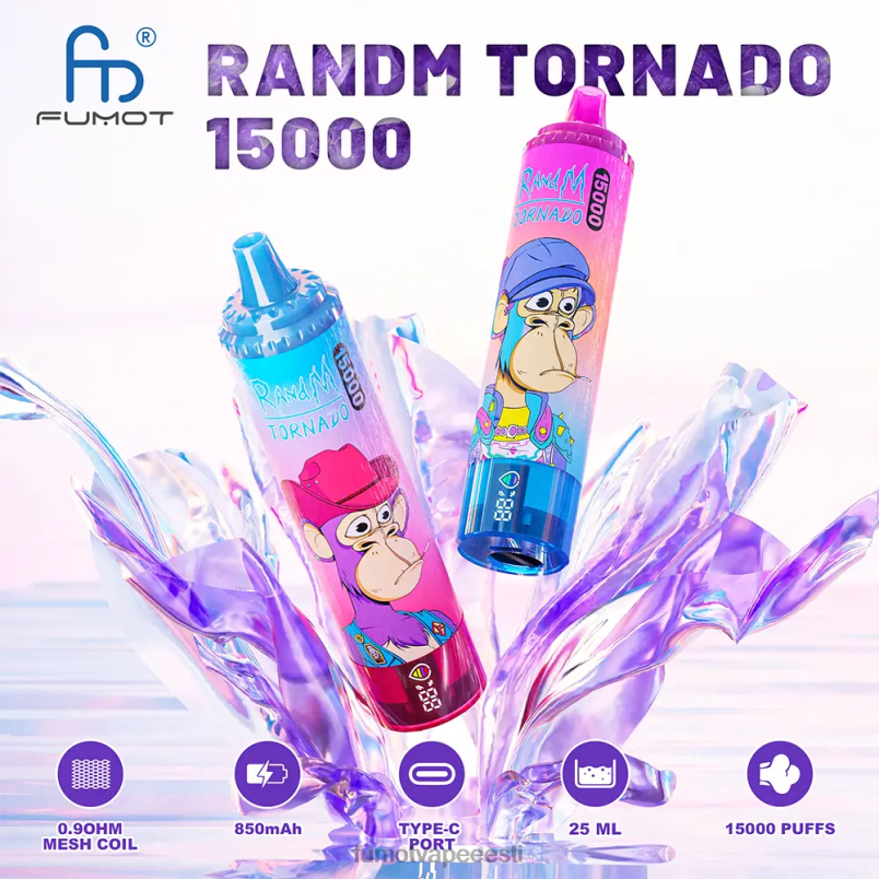 Fumot Tornado 15000 ühekordselt kasutatavat vape - 25 ml (1 tk) arbuusi jää 6Z62Z190 Fumot Vape Nicotine