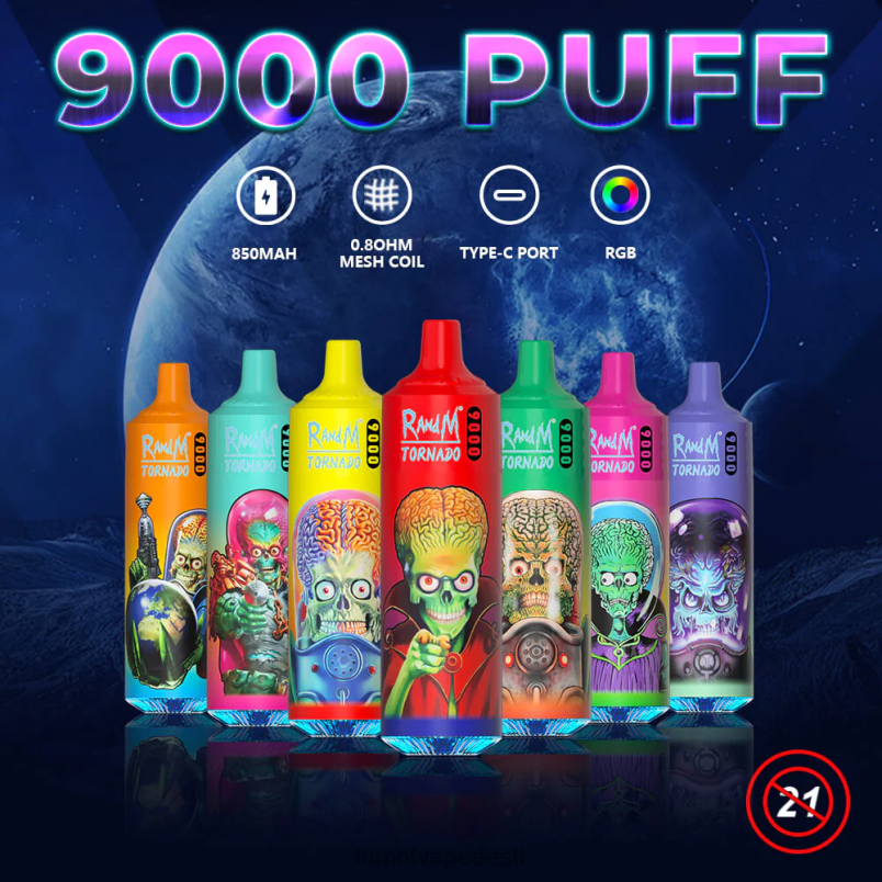 Fumot Tornado 18 ml 9000 ühekordne vape pen (1 tk) arbuus brazz jää 6Z62Z22 Fumot Vape Eesti