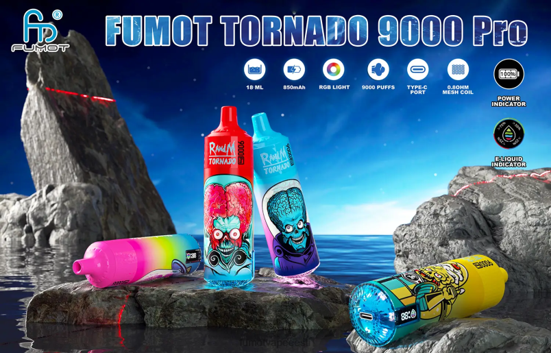 Fumot Tornado 1 tk 9000 pro 18ml ühekordne vape arbuusi jää 6Z62Z241 Fumot Eesti