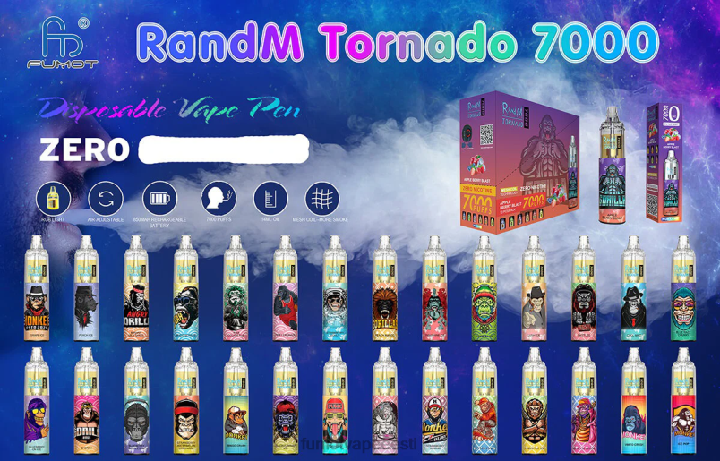 Fumot Tornado 7000 ühekordne vape pen 0% - 14 ml (1 tk) hapu õun 6Z62Z537 Fumot Vape Price