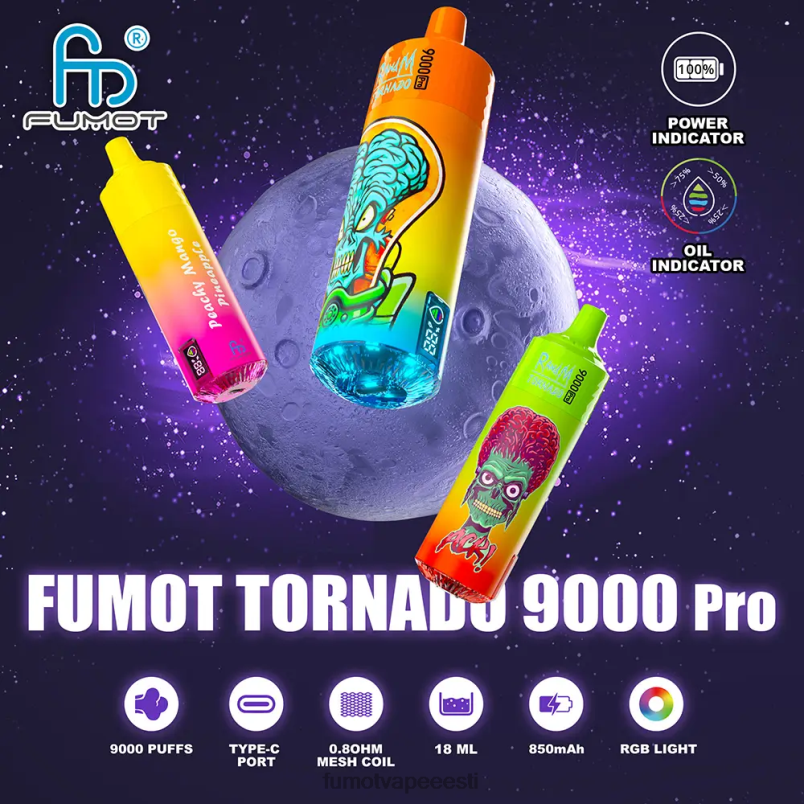 Fumot Tornado 9000 pro ühekordne vape - 18 ml (1 tk) must draakoni jää 6Z62Z201 Fumot Eesti